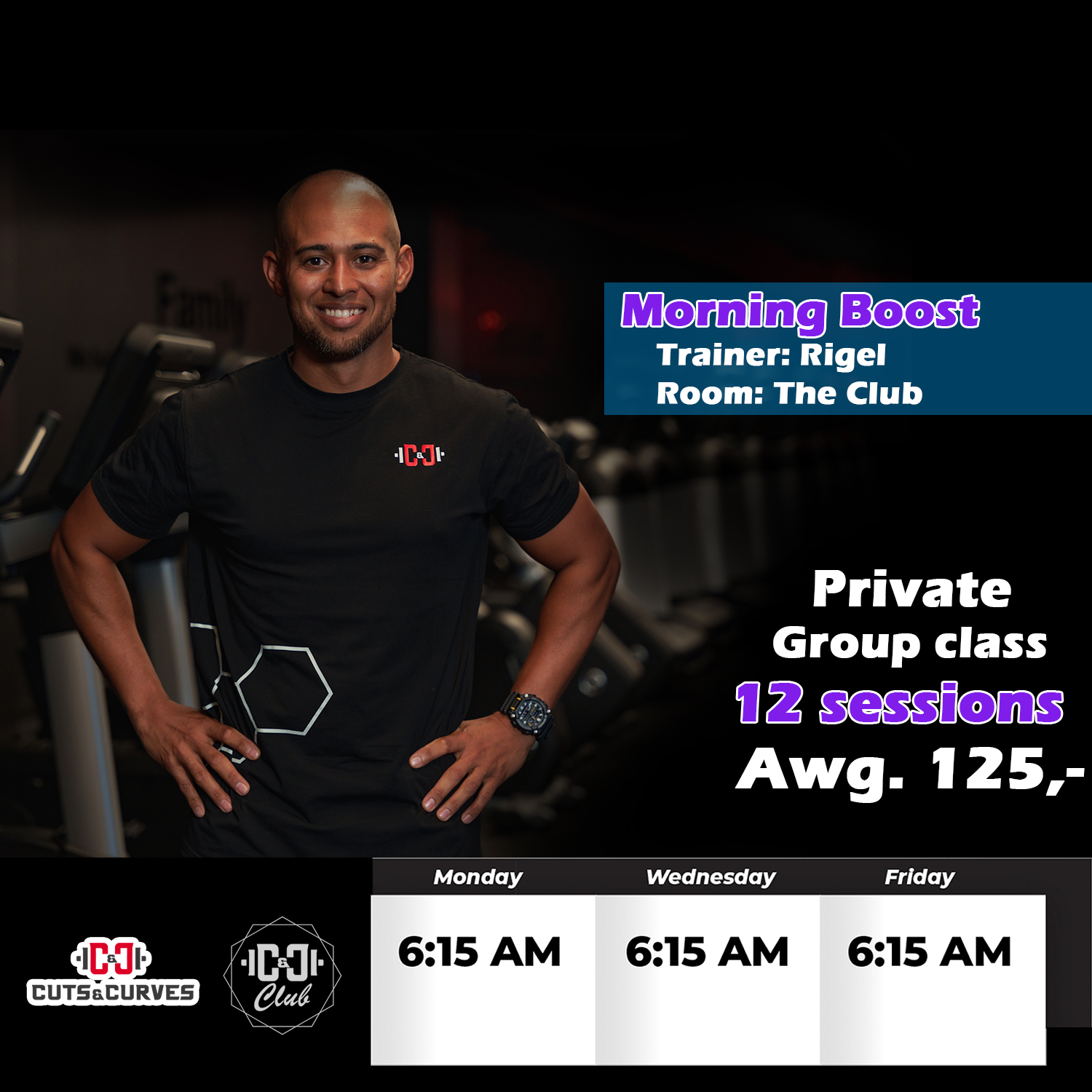 Morning Boost group class with trainer Rigel